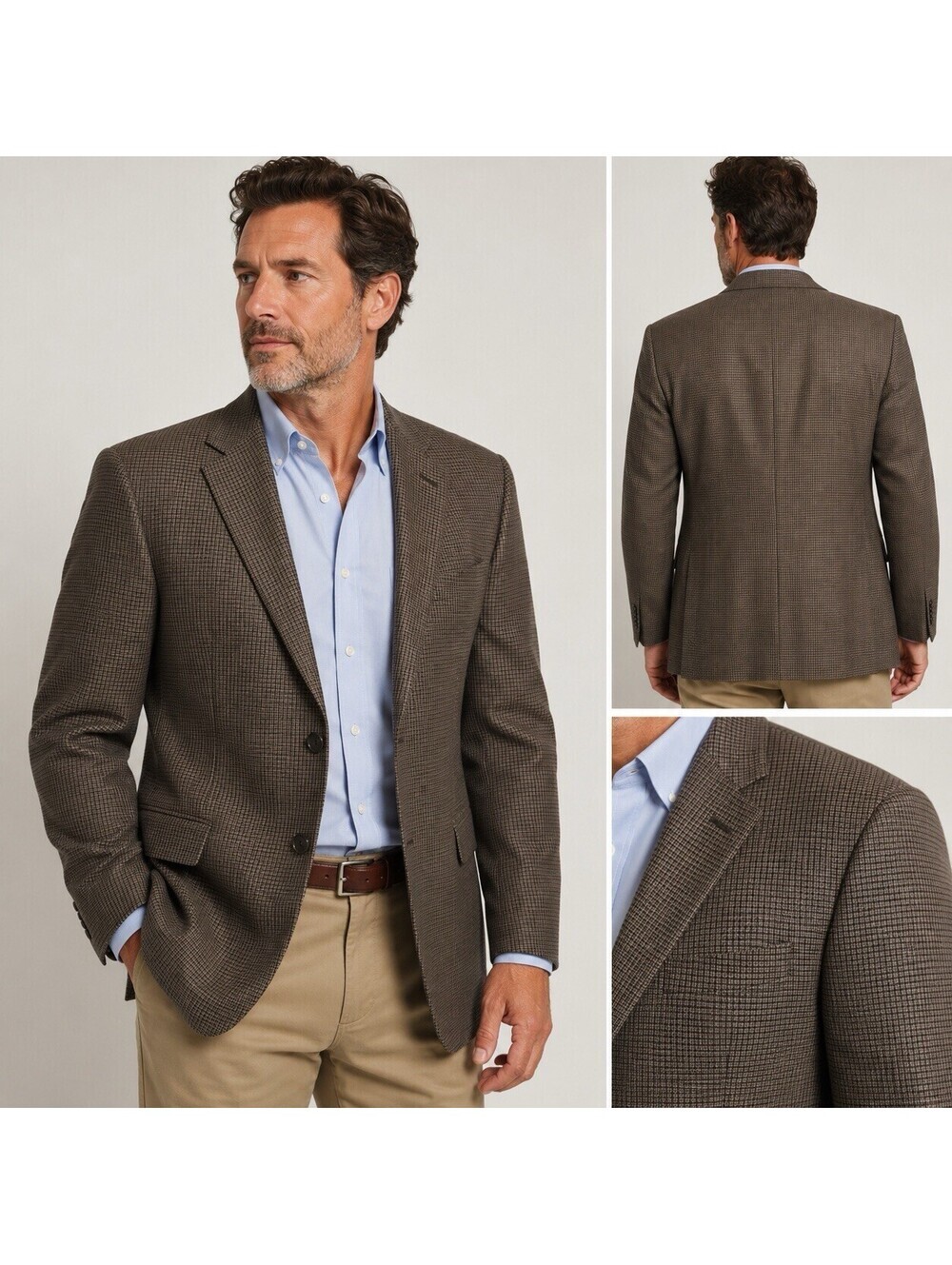 Vintage Hart Schaffner Marx 46R Brown Micro Check Blazer Union Made Sport Coat